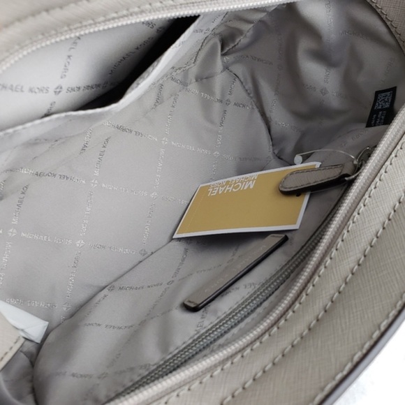 Michael Kors Selma MED Color-block White & Cement Saffiano Leather Messenger Bag - Picture 9 of 14